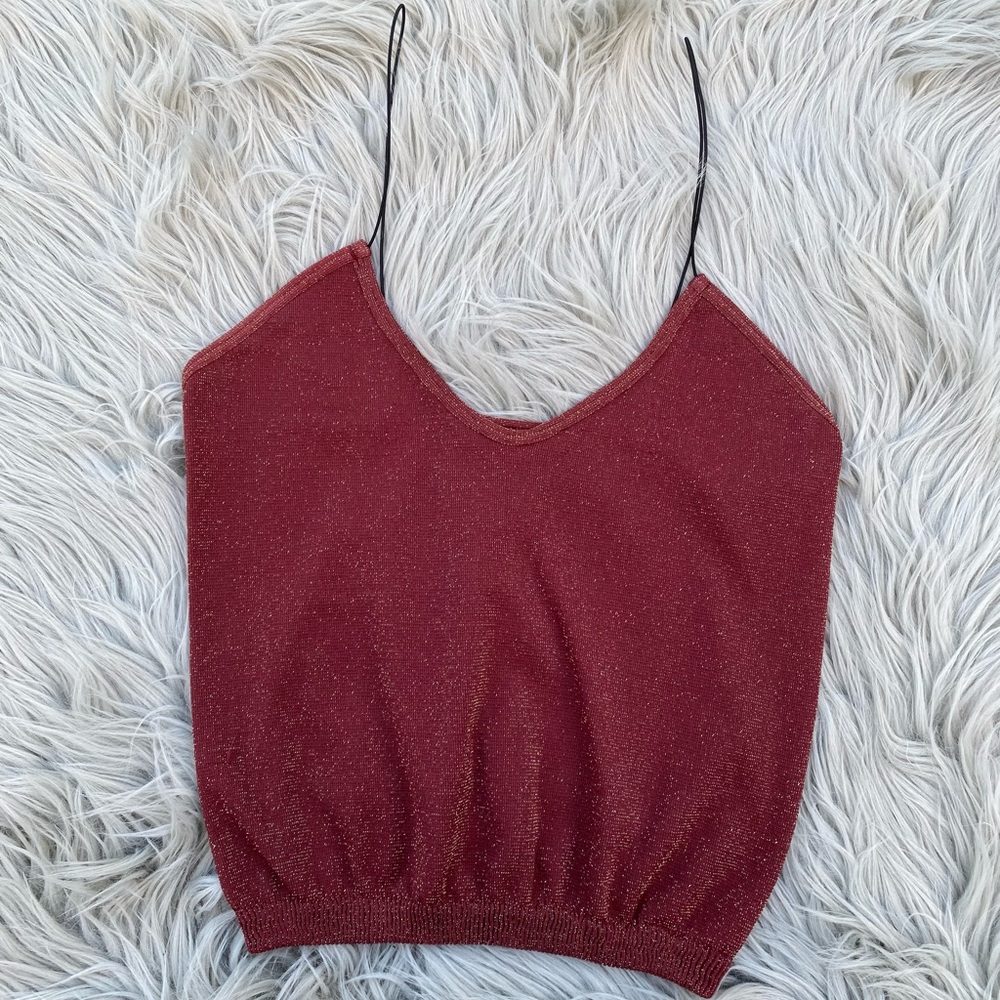 Intimately Free People Red Metallic Gold Sparkle Crop Camisole M / L